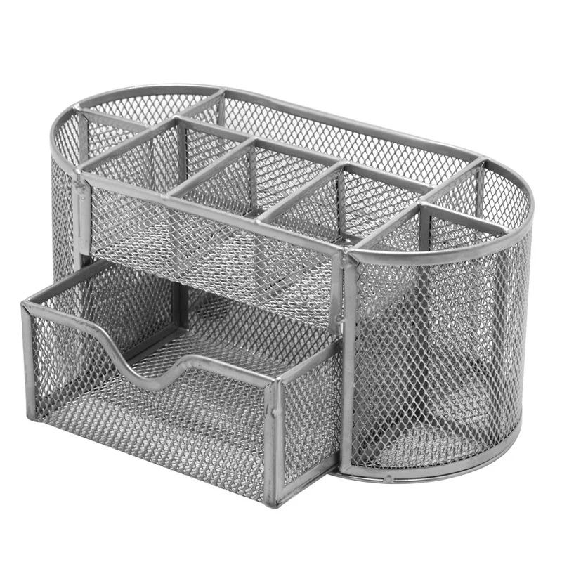 

Metal Pen Holder Pen Barrel Student Multi-Functional Stationery Creative Desktop Iron Net Nine Grid Combination Storage Box