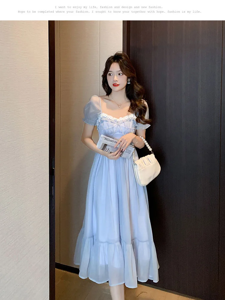 

Платье женское длинное Сетчатое с квадратным вырезом и рукавами-фонариками