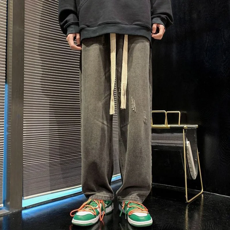 EOENKKY/Men Streetwear Blue Jeans 2022 New Women Black Jeans Korean Fashions Harem Pants Male Denim Pants S-3XL