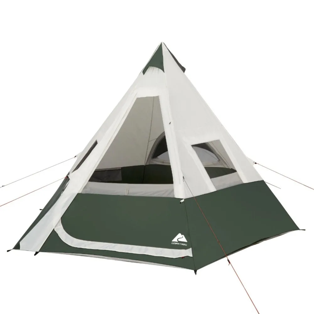 

Палатки для кемпинга на открытом воздухе Ozark Trail 7-местная 1-комнатная палатка-вигвам с вентиляционным задним окошком, зеленая Ультралегкая палатка