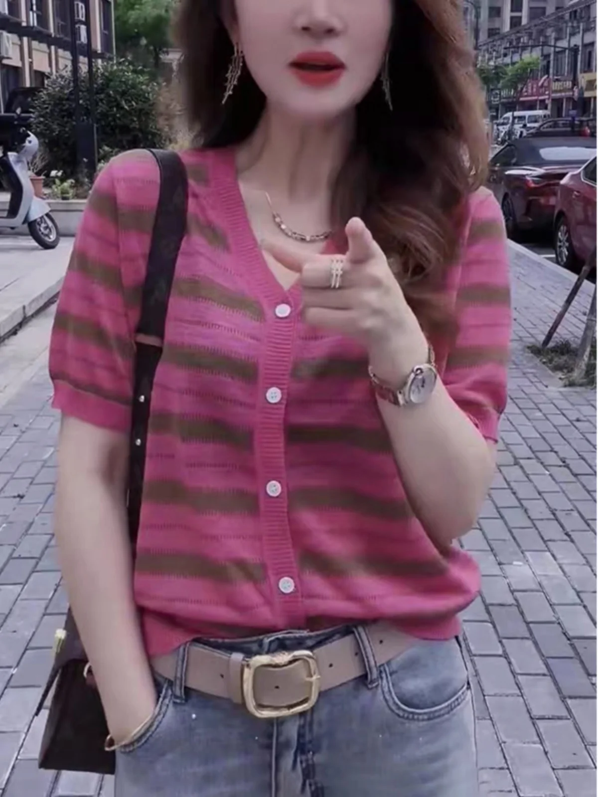 Европейские товары Western Sle Show белая розовая красная полосатая футболка с