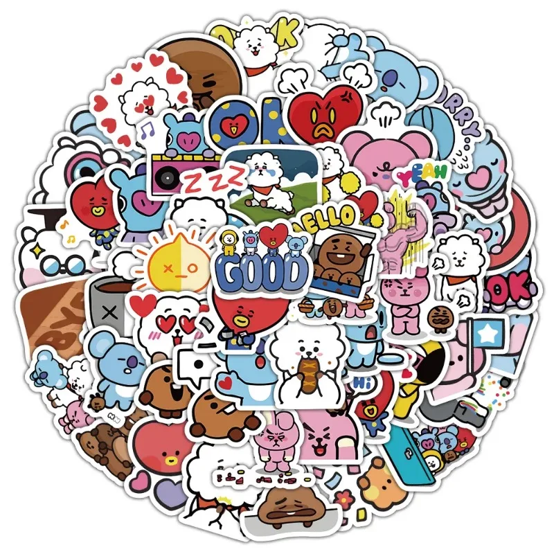 Фото 62 шт. Bt21 популярные аниме Kawaii TATA KOYA ПВХ наклейки мультфильм Diy чехол для мобильного телефона холодильник чашка воды декоративная наклейка №3