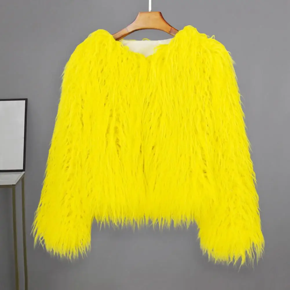 

Chic Lady Winter Jacket Shaggy Women Winter Coat Invisible Buckle Fuzzy Elegant Prom Coat Warm