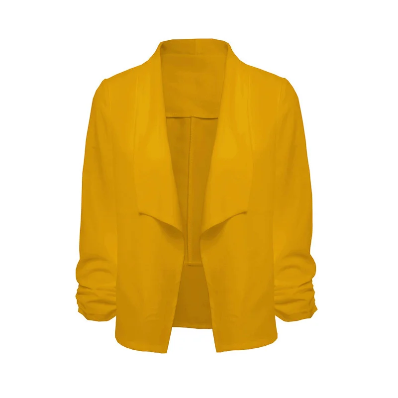 2021 New Spring All-Match Jacket Women Buttonless Three Quaret Sleeve Slim Short Blazer Simple Solid Colors Casual Office Blazer