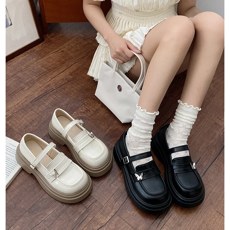 

Shoes Woman Flats Round Toe Clogs Platform White Sneakers British Style Oxfords Shallow Mouth Dress Creepers New Retro Preppy Le