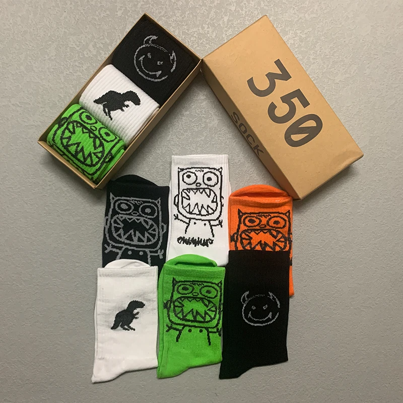 3 Pairs/Box Streetwear Grimace Devil Dinosaur Pack Gift Stockings Cotton Harajuku Hip Hop Printed Fashion Soft Men Women Socks