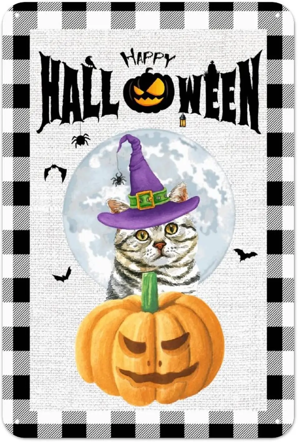 Hppy Hoween Pumpkn Wtch Ct Tn Sgn Bt Spder Web Moon Metl Decorns 128n Wndproof Забавный Wll Декор для Culb Br