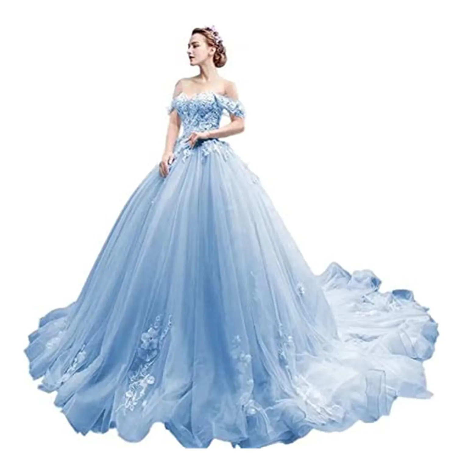 

Милое платье для выпускного вечера, платье принцессы, бальное платье с открытыми плечами, кружевные милые вечерние платья с 3D аппликацией для 16 вечеринок