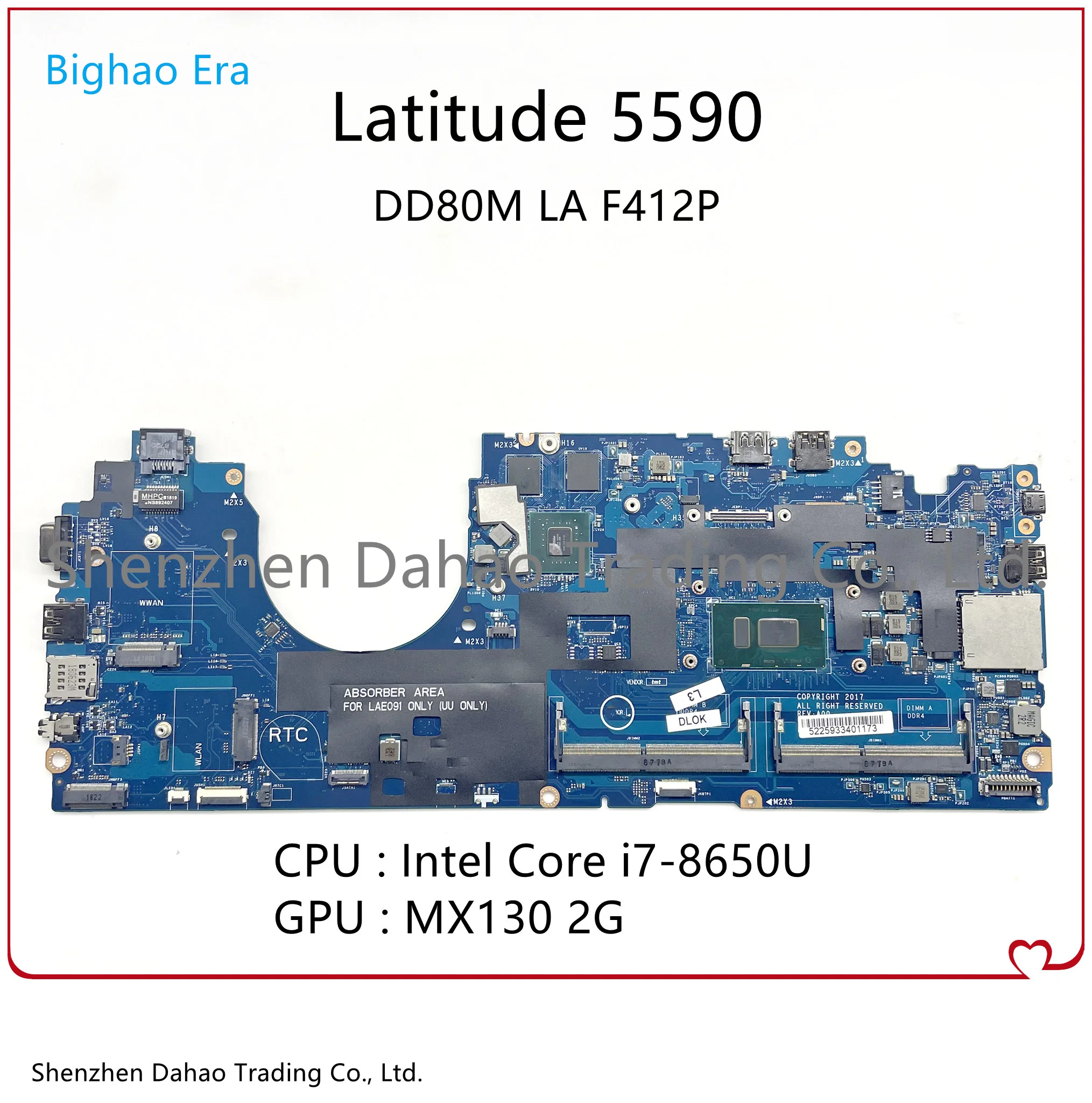

VN-0630XH 0630XH для dell Latitude 5590 материнская плата для ноутбука DD80M LA F412P с Intel Core i7-8650U GeForce MX130 2G GPU