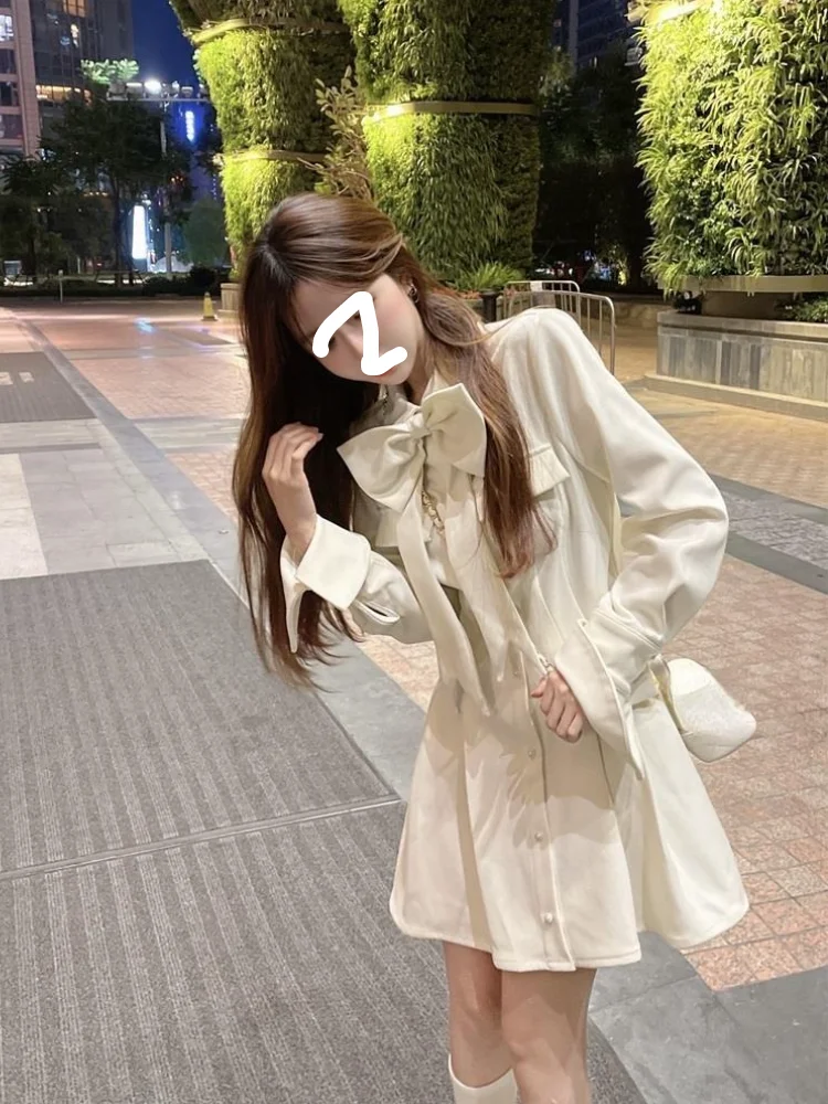 Элегантное весеннее мини-платье с бантом Y2K женское повседневное офисное