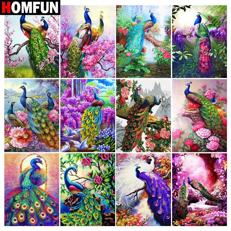 

Алмазная живопись HOMFUN «Павлин», вышивка крестиком, фото на заказ, квадратная круглая вышивка, домашний декор