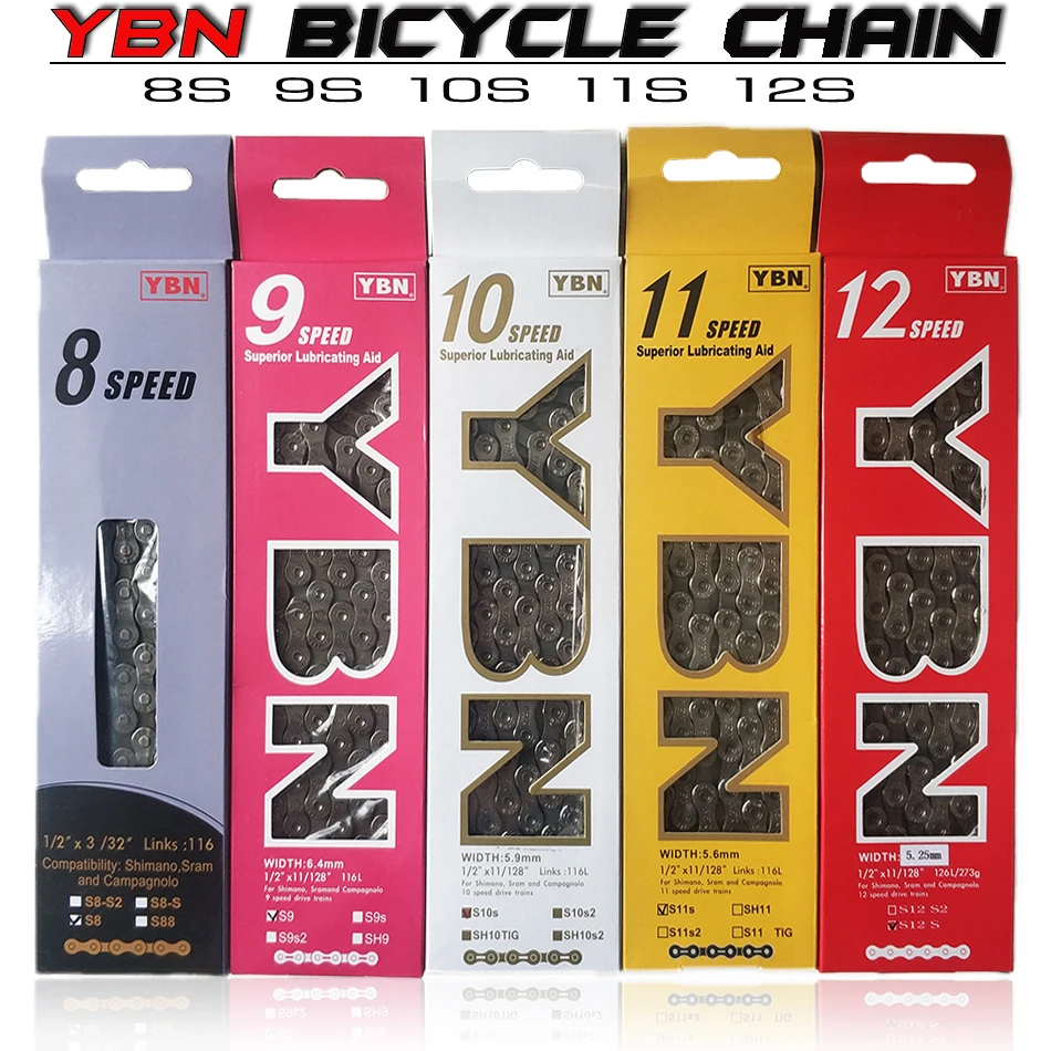 

YBN Bike Chains MTB Mountain Road Bike Chians 11 Speed Hollow Bicycle Chain 116 Links Silver S11S with missinglink for m7000 XT