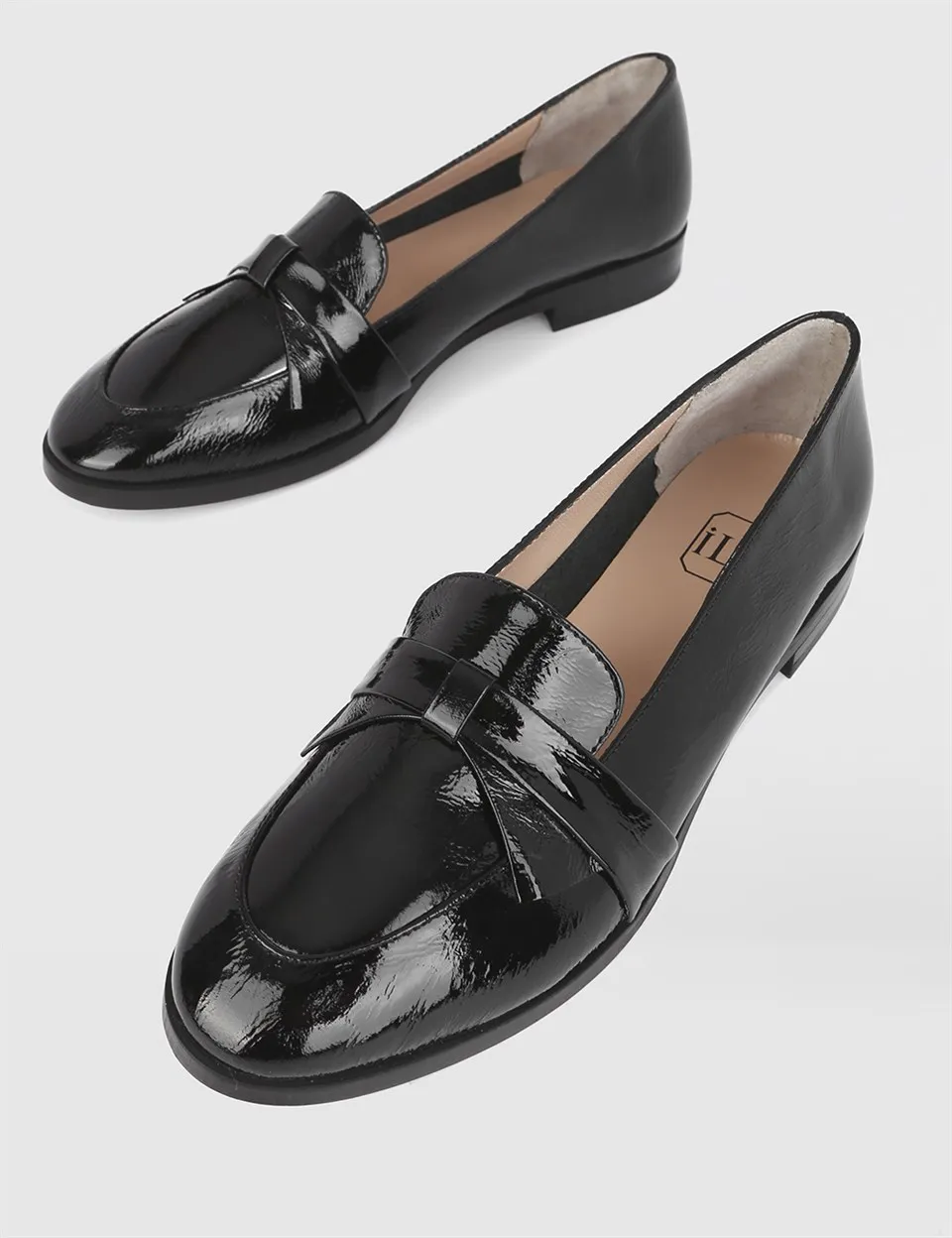 

ILVi-Genuine Leather Handmade Nano Black Wrinkled Patent Leather Women's Loafer Women Shoes 2021 Spring/Summer