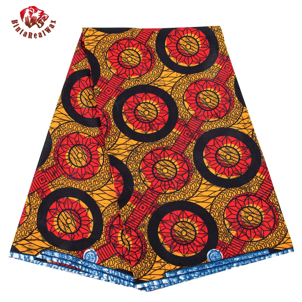

Bintarealwax Africa Farbic 6 Yards/lot Polyester Meterial for Handwrok Sewing Women Dress Cloth FP6448