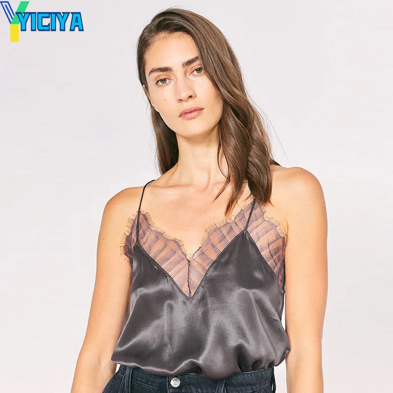 

YICIYA Summer Top Female Lace Silk Camisole Sexy Back Silk Sling Lady Small Sling Bottom Vest Sexy Silk Camisole Woman Clothes
