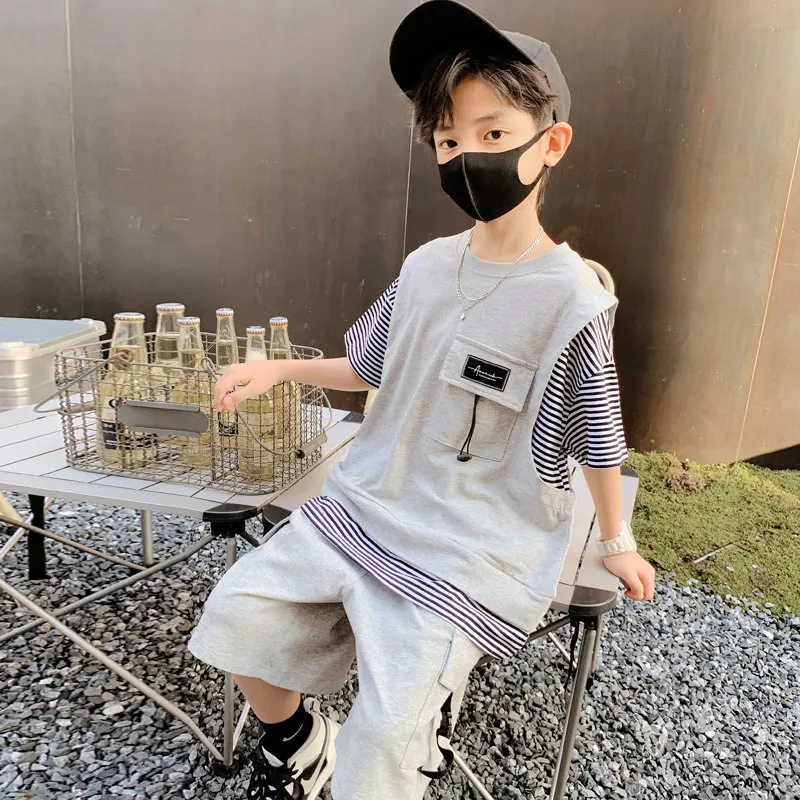 Teenager Boys Summer Sports Suits 2022 New Children's Two-piece Clothing Set Kids Cotton T-shirt And Shorts Two Pieces Outerwear