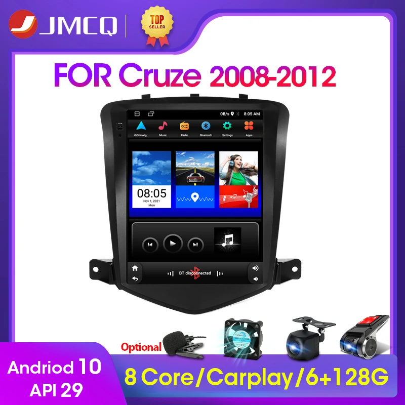 Автомагнитола JMCQ 2 din мультимедийный видеоплеер на Android для Chevrolet Cruze J300 2008 - 2012 с
