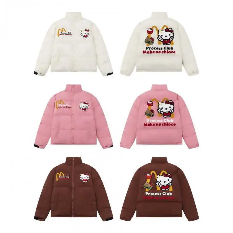

Милая аниме милая мультяшная Hello Kitty M Буква вышивка стоячий воротник хлеб костюм Свободный Повседневный теплый хлопковый костюм