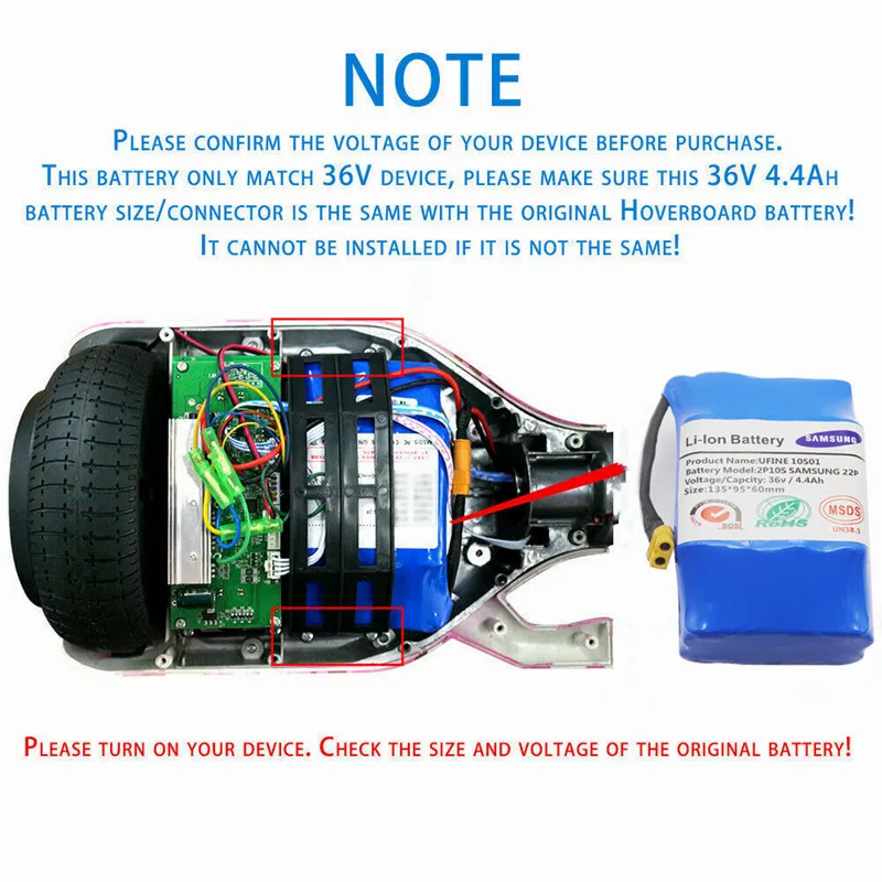 Оригинальный аккумуляторный блок 36V 4400mAh 4.4ah перезаряжаемый литий-ионный для электрического самобалансирующегося скутера HoverBoard Unicycle on.