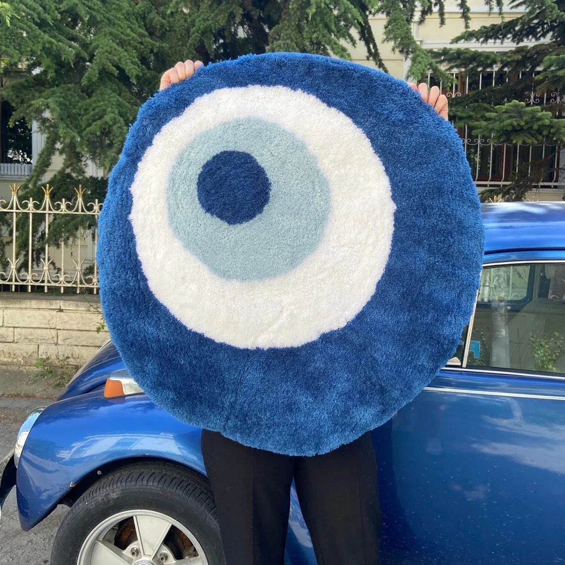

Fluffy Evil Eye Circle Rug Carpet Handemade Birthday Gift Tufted Carpet Plush Boy Girl Kid Rugs Comfortable Handmade Bedroom