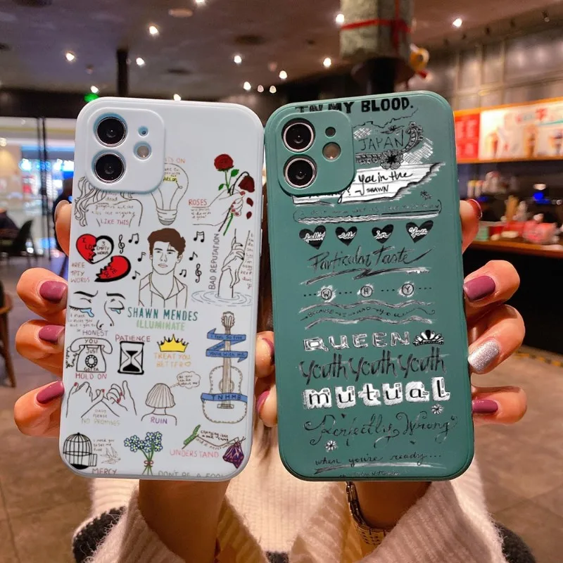 

Shawn Mendes Phone Case For IPhone 14 11 12 13 Pro Max X XR XS Max 6 6S 7 8 Plus SE 2022 Liquid Square Color Phone Cover