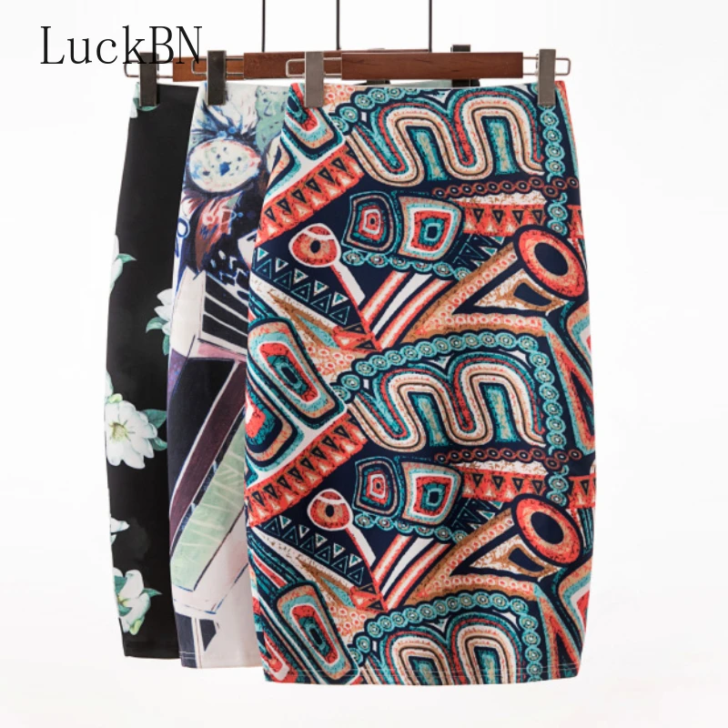 Юбка-карандаш Женская средней длины с высокой талией и цифровым принтом - купить