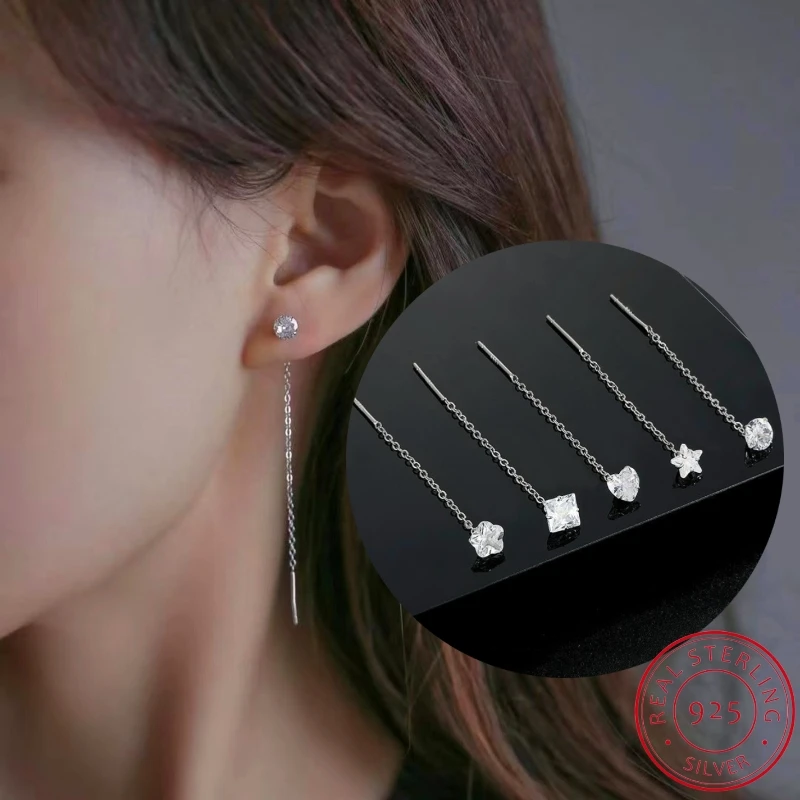 

S925 Sterling Silver Zircon Earring for Women Light Luxury Tassel Ear Line Korean Temperament Simple Stud Ear Jewelry Party Gift