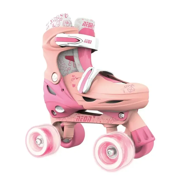 

Quad Skates, Adjustable Size 3-6 US, One Pair, Unisex, Pink Peach