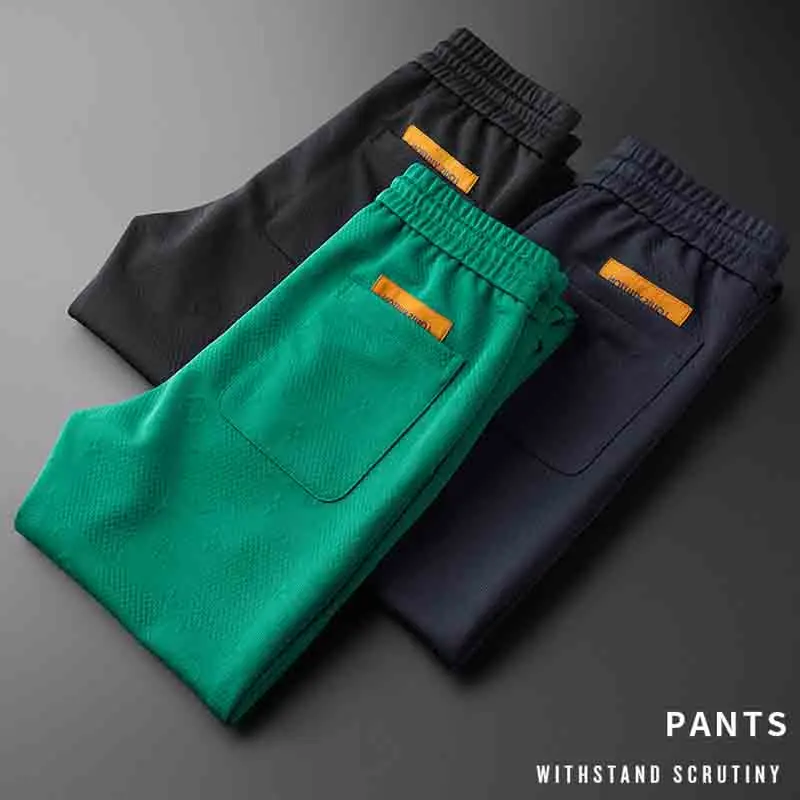 

Jane Europe Light Luxury 2022 New Jacquard Green Men's Beam Knit Pants Slim Waffle Casual Guard Pants for Men