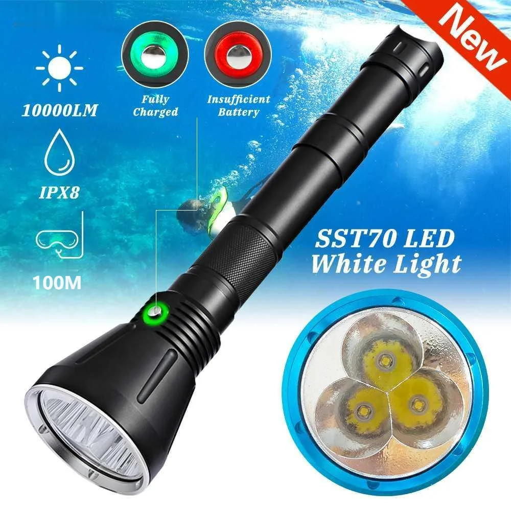 

HISWN DV18 10000 люмен супер яркий 3 SST70 светодиодный подводный 100 м водонепроницаемый фонарик USB перезаряжаемые фонарики для дайвинга на открытом в...
