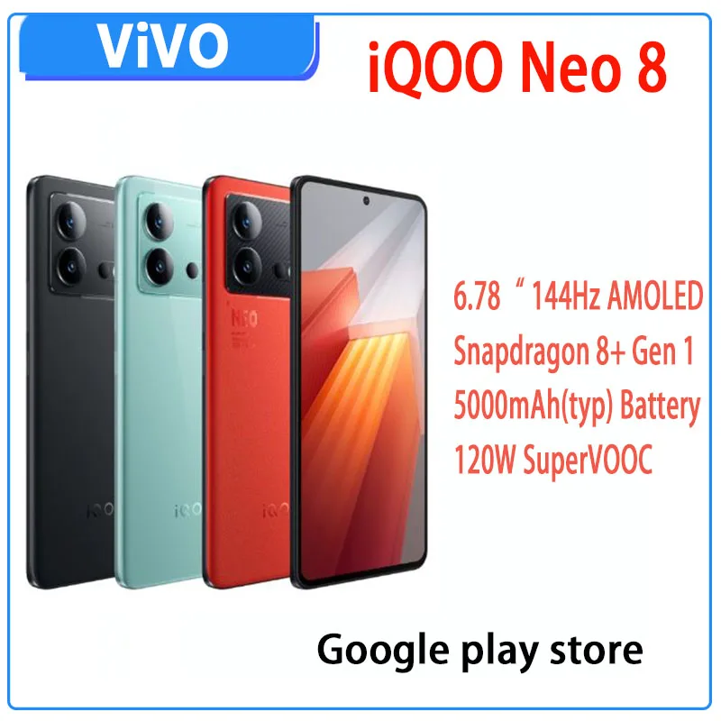 

Original VIVO IQOO Neo 8 5G Cell Phone 6.78inch AMOLED Snapdragon 8+ Gen 1 5000Mah 120W Super Charge 50MP NFC Android 13