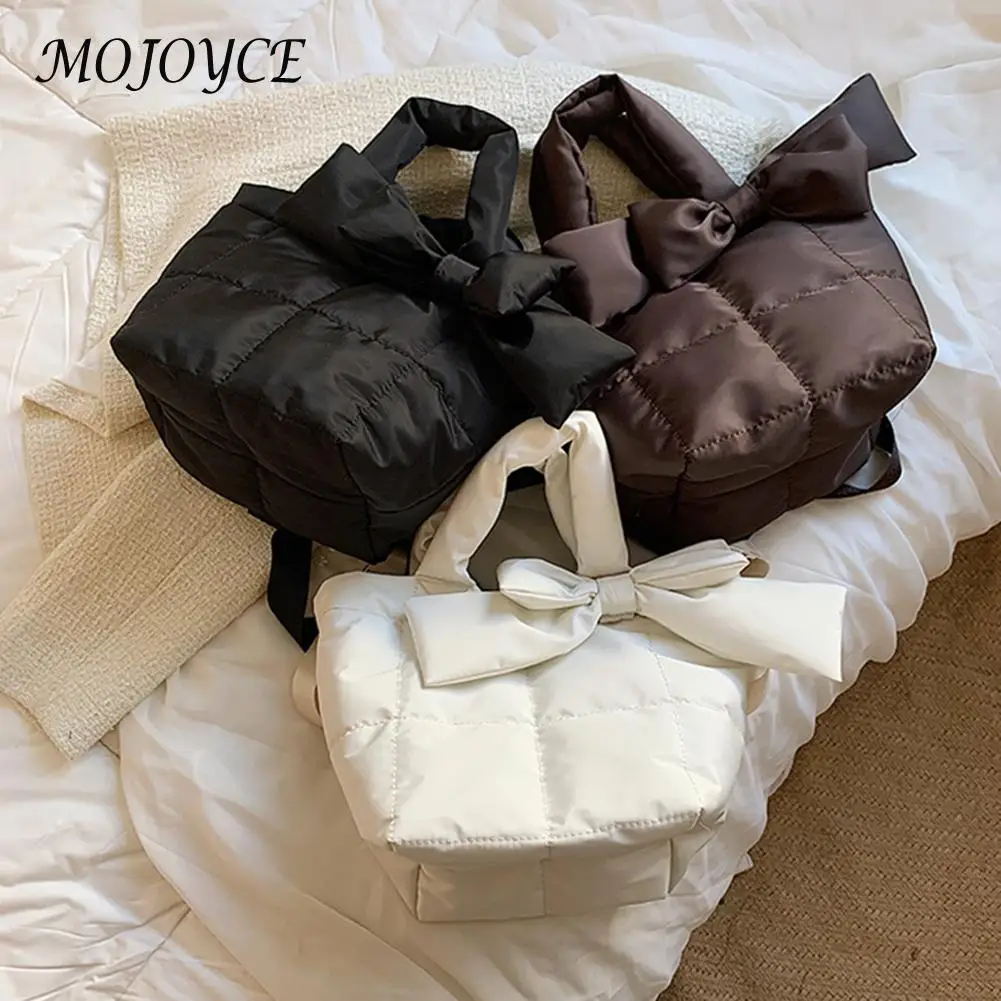 

Women Shoulder Bags Women Pure Color Nylon Crossbody Bag Casual Ladies Bow Design Top-Handle Bags for Shopping Travel