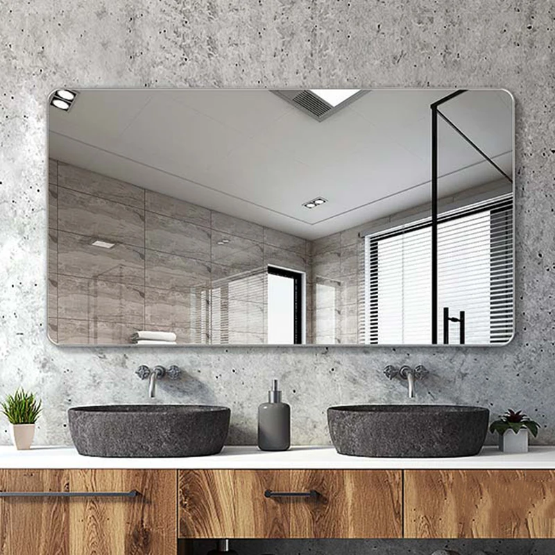 

Black Frame Rectangle Bathroom Mirror Wall Mounted Unbreakable Hanging Bathroom Mirror Modern Custom Espejo Home Improvement