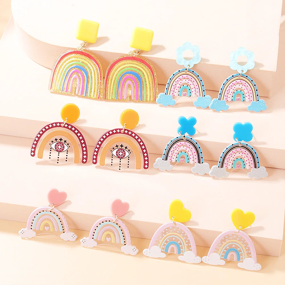 

Trendy Acrylic Rainbow Earrings for Women Evils Eye Clouds Heart Cute Korea Earrings Dangle Fashion Jewelry Friend Gifts New