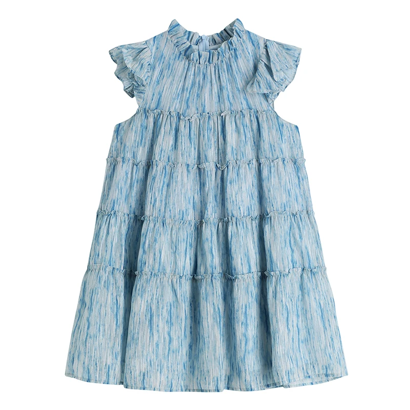

Blue Summer Dress Vintage Dress Women Casual small flying Sleeve Chiffon A Line Dress Lady Mini Party Vestidos 2022
