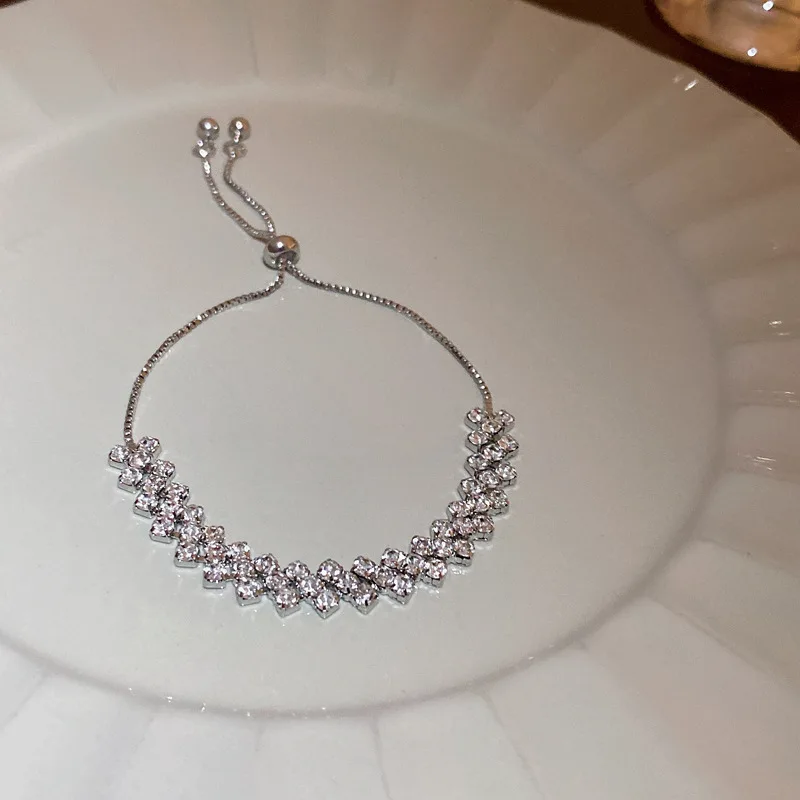 

JanYee Pullout Full of Rhinestones Bracelet for Women New Trendy Square Zircon Jewelry Gift for Girl Free Shipping Dropshipping