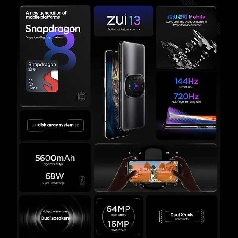 lenovo legion y90 5g gaming mobile phone 6 92 inch 144hz amoled snapdragon 8 gen 1 octa core 68w super charge android 12 nfc free global shipping