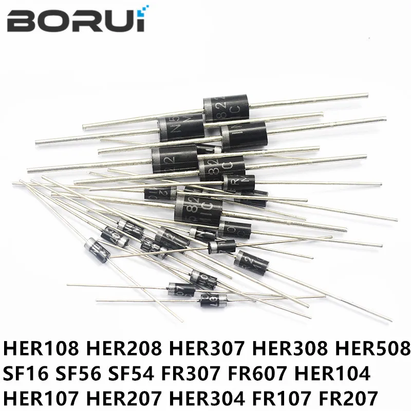 20PCS Rectifier Diode HER108 HER208 HER308 HER508 SF24 SF26 SF28 FR307 FR607 HER104 HER107 HER207 HER303 FR104 FR107 FR207