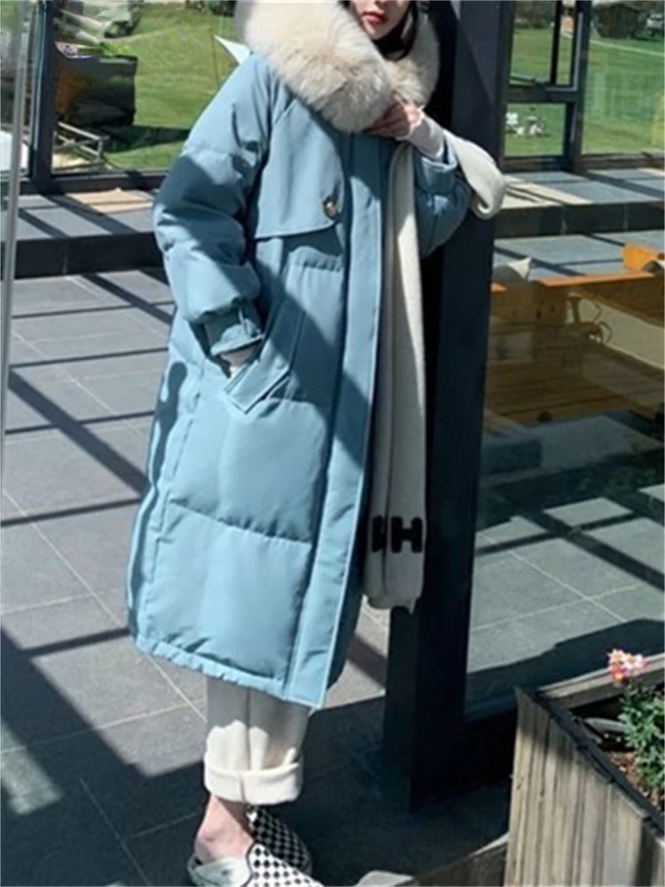 Fur Collar Hood Long Jacket for Women Fall Winter Coats 2022 Korean Fashion Casual Elegant Ladies Thicken Warm Parkas