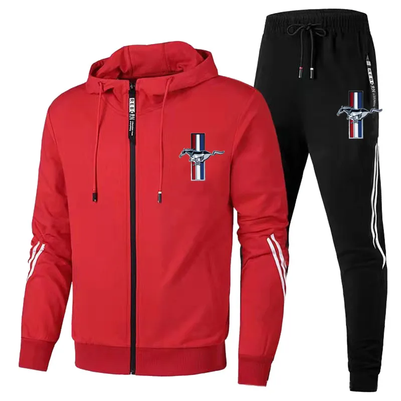 

Mustang men's sportswear autumn and winter warm wind-tight training suit men's fashion printed zipper Judez+rope jogging suit.