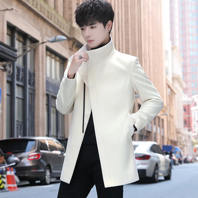 

2020 Winter Men's Woolen Coat Casual Slim Fit Long Trench Jacket Men Overcoats Thicken Zipper Streetwear Windbreaker Erkekler