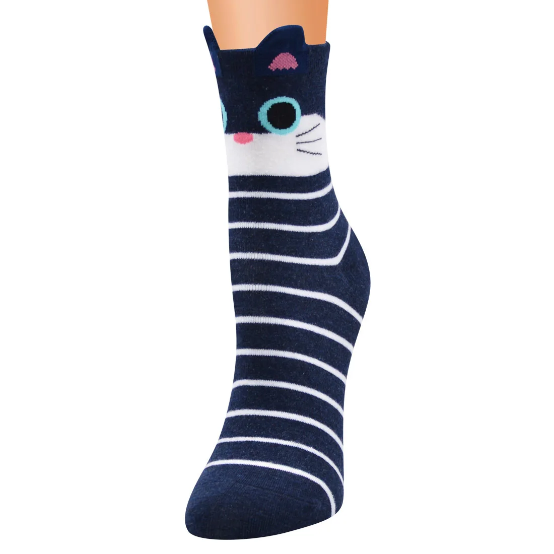 12pairs/Lot Women Combed Cotton Fashion Striped Animal Cat And Dog Pattern Cartoon Casual Middle Tube Knit Socks Christmas Gift