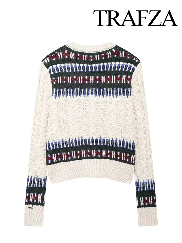 TRAFZA Осенняя женская элегантная жаккардовая лоскутная вязаная куртка с длинными