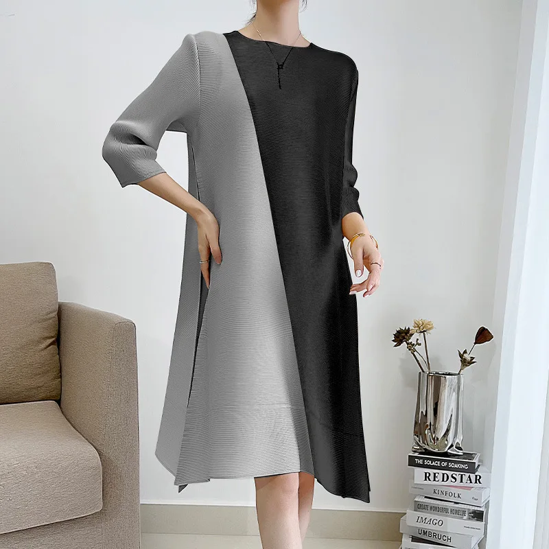 

Женское плиссированное платье миаке, модная брендовая свободная прямая Длинная юбка с принтом в японском стиле, элегантная повседневная одежда для женщин, 2023