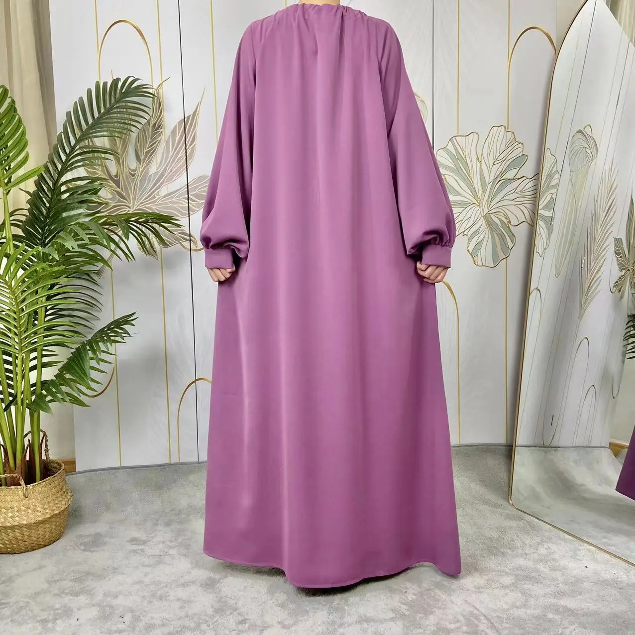 Sleeves Abaya Dress With Belt Muslim Fashion Islam Clothing Dubai Plain Loose Abaya Dress