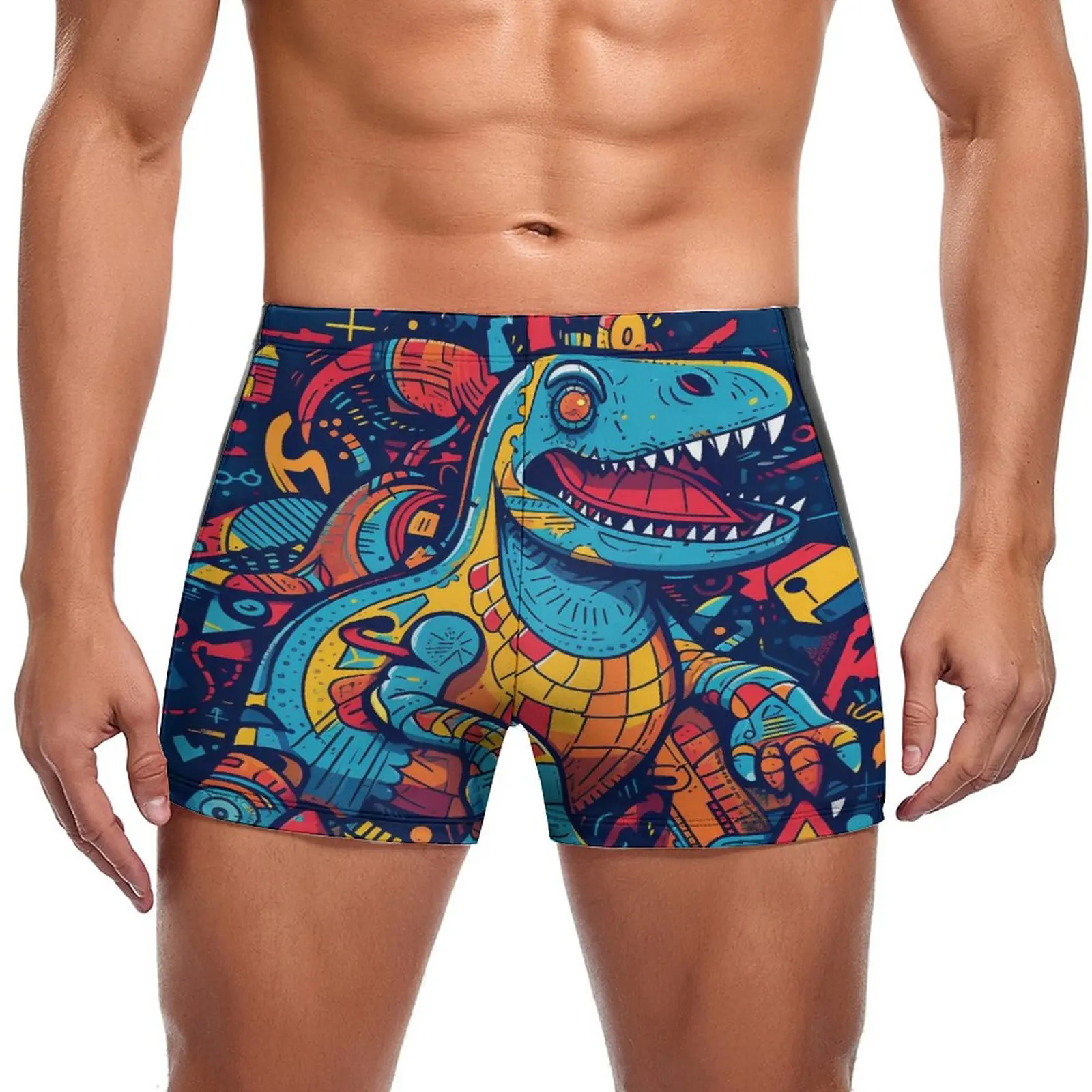 

Купальные трусы с изображением динозавра, граффити, прочные боксеры для плавания, мужские пляжные купальники