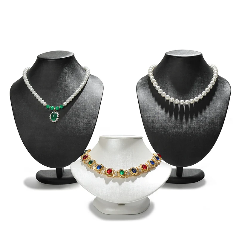 

PU Black White Jewelry Necklace Organizer Mannequin Bust Necklace Pendant Window Display Shelf For Shop Store