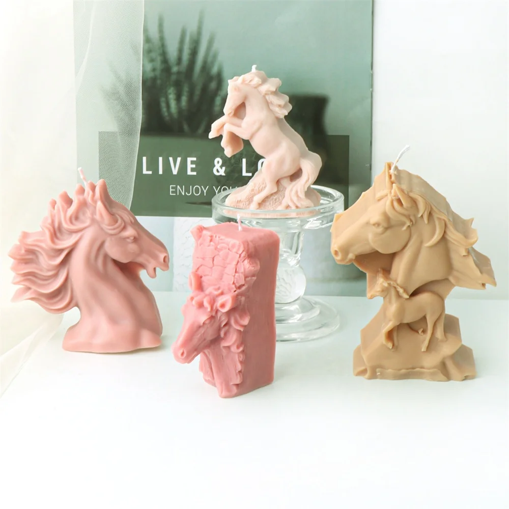 3D креативные силиконовые формы в виде животных для свечей статуя конского головы