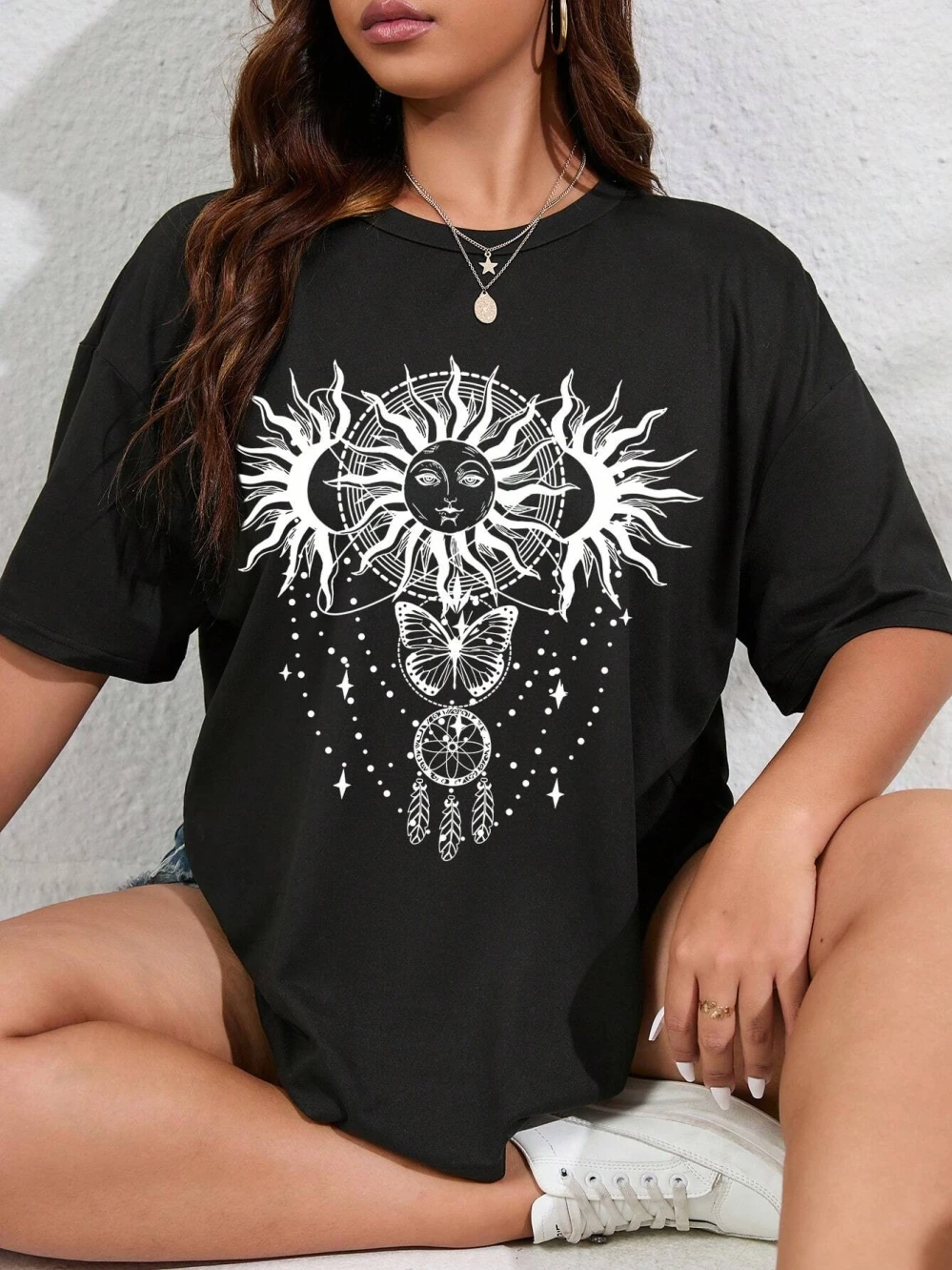 Женская хлопковая футболка оверсайз с принтом Ловец снов