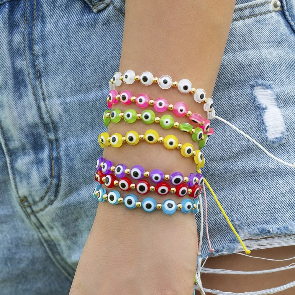 

Colorful Lucky Evil Eye Bracelet for Women Men Ethnic style Avatar Coin Pendant Braided Bracelet Charm Yoga Jewelry Gifts 2022